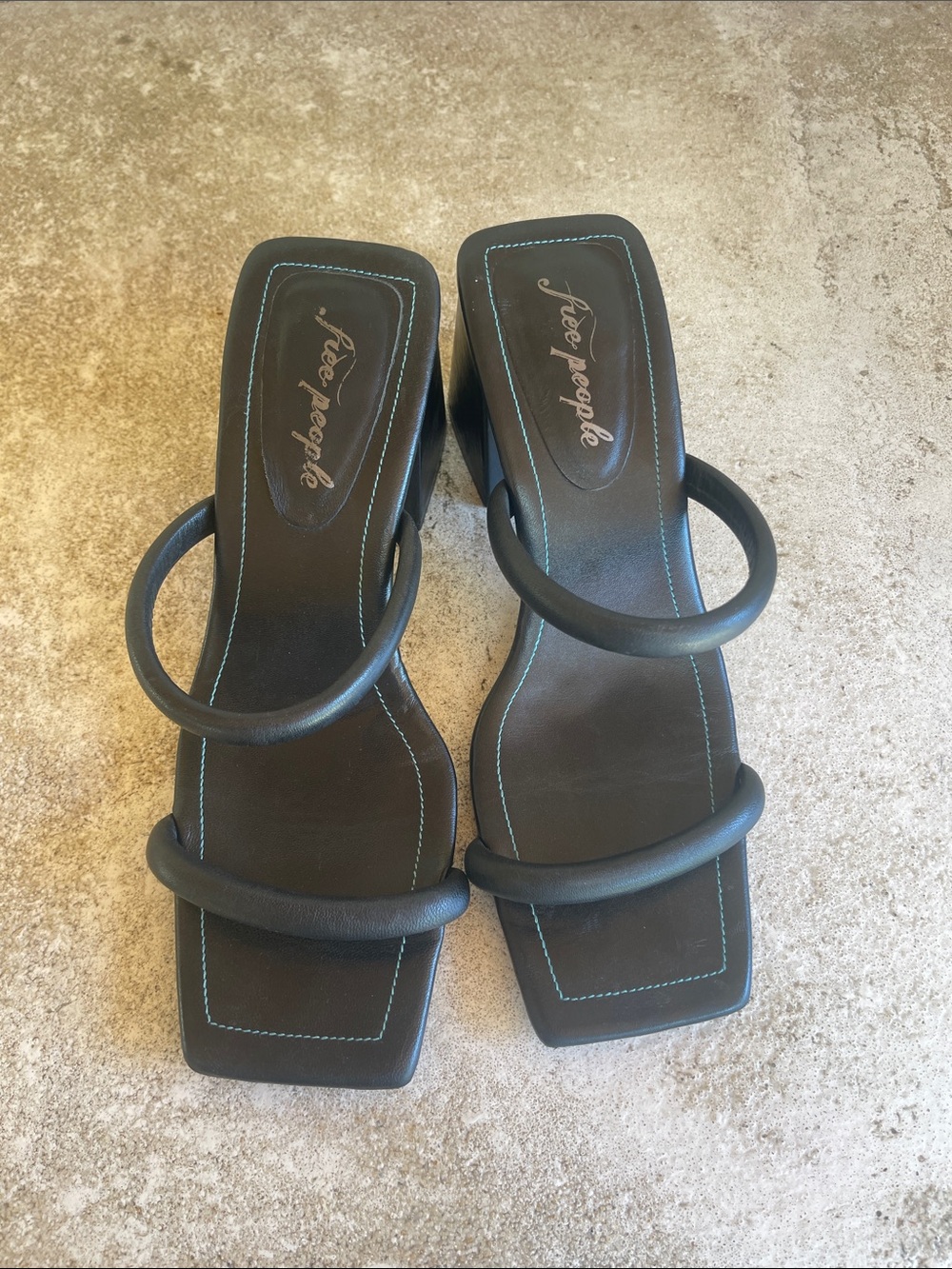 Free People Black Padded Double-Strap Square-Toe Slides